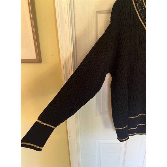 Vintage 90's Preston & York Black And Gold Long Sleeve Knit V-Neck Sweater Med - Picture 7 of 9